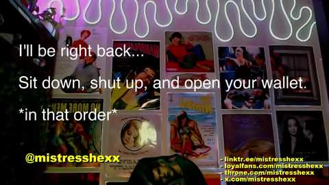 Media: Video of a wall covered in various album covers, with text overlay: \"I'll be right back... Sit down, shut up, and open your wallet.\