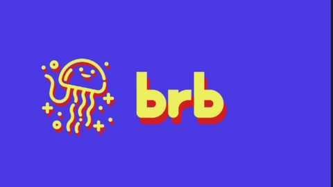 A digital graphic featuring a stylized, cartoonish jellyfish in yellow and red against a vibrant blue background. The jellyfish design includes wavy tentacles and stars. The text \"brrb\" is prominently displayed in large, bold, yellow letters, with a subtle red shadow.