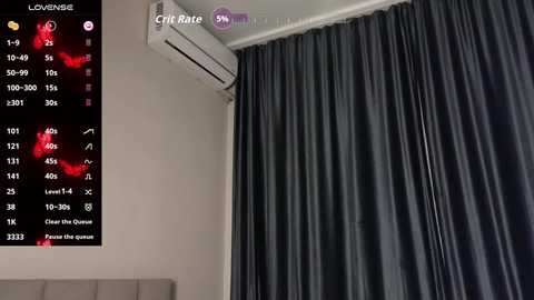 Video of a room with dark gray curtains, air conditioner on the wall, and a screen displaying \"Lowebis\" cryptocurrency rate chart.