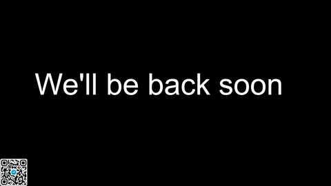 A black background with bold, white text centered at the top, reading \"We'll be back soon.\" A small QR code is in the bottom left corner.