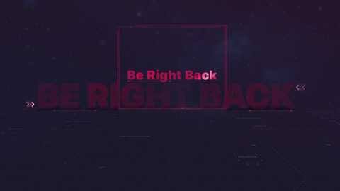 Video of a dark, industrial setting with a large, red neon sign reading \"BE RIGHT BACK\" against a misty backdrop. The scene has a futuristic, slightly ominous atmosphere.