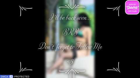 A blurred, black-and-white video of a woman sitting on a bed, with a \"Don't forget to follow me\" overlay. The image has a soft focus and decorative borders.