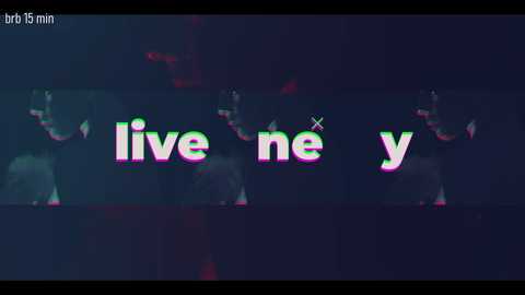 A digital video screen displays the text \"live me\" in a glitchy, neon-pink font with an \"X\" symbol. The background is dark with blurred, red and blue lights.
