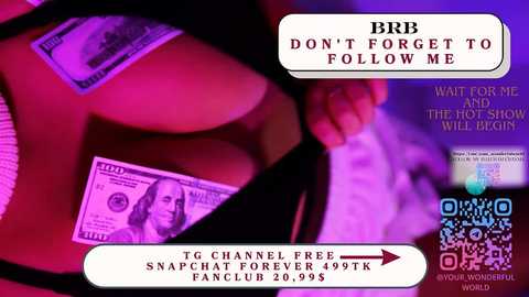 Video of a woman's cleavage with a $100 bill, suggestive text, and QR codes for a Snapchat club, highlighting a provocative tone.