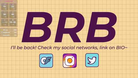 Video of a digital interface with a beige grid background. The bold purple text \"BBR\" dominates the center, accompanied by icons for Twitter, Instagram, and Facebook, with text prompting users to \"Check my social networks, link on BBO-\