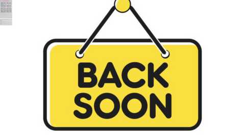 A simple, digital illustration of a bright yellow sign with black, bold, uppercase text reading \"BACK SOON\" on a white background. The sign has a black border and is suspended by two black strings.