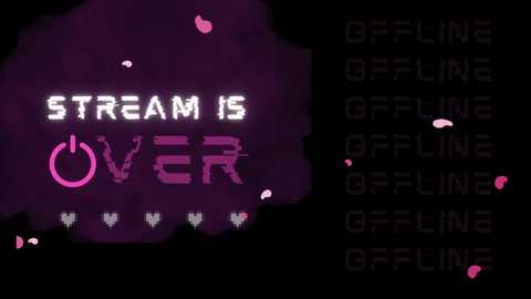 A digital artwork featuring a purple background with the words \"STREAM IS OVER\" in bold, white text. Pink hearts and pixels adorn the image, with \"ONLINE\" text faintly visible in the background.