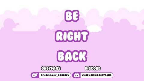 A digital image features a pastel pink and purple gradient background with bold, white, and purple text reading \"BE RIGHT BACK\" in a playful font. Below, two purple buttons labeled \"ONLYFANS\" and \"DISCORD\" are visible.
