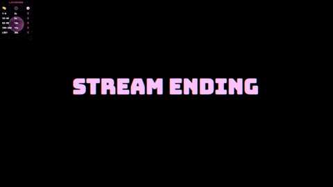 A digital image with a black background and large, bold pink text reading \"STREAM ENDING\" centered. The top-left corner features a small, blurred image of a person in a purple shirt.