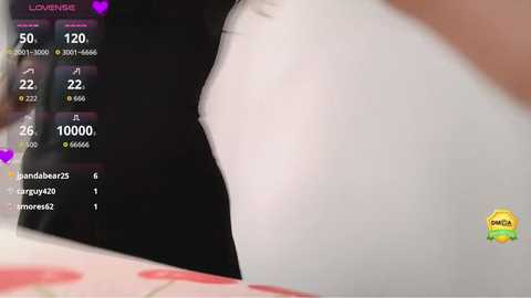 Video of a woman with light skin, wearing a white dress, lying on a bed with pink sheets. A black-haired person is partially visible, possibly standing beside her.