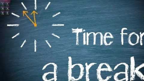 Media: A digital drawing of a chalkboard with white text reading \"time for a break\" and an arrow pointing right. The background is a dark blue with white chalk lines radiating from the arrow.