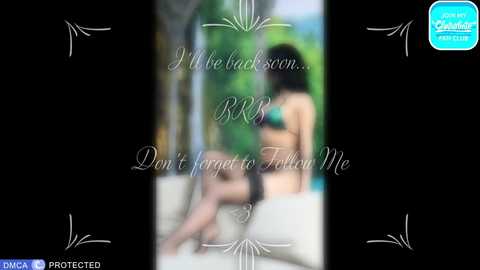 A blurred video of a woman in a bikini, captioned \"I'm Back... Don't Forget to Follow Me\" on a black background.