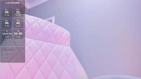 Video of a pastel-colored, quilted bedspread with a diamond pattern on a light grey wall, overlaid with a digital health tracker app displaying vital signs.