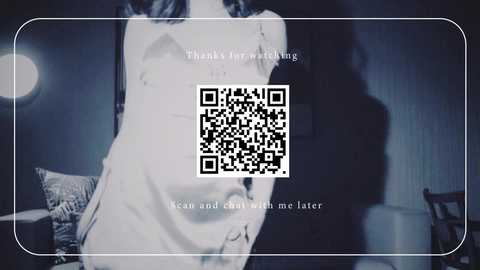 A digital composite featuring a blurred, shadowy figure in a dimly lit room, with a QR code overlay. Text reads, \"Thank you for watching, Can and chill with me later.\