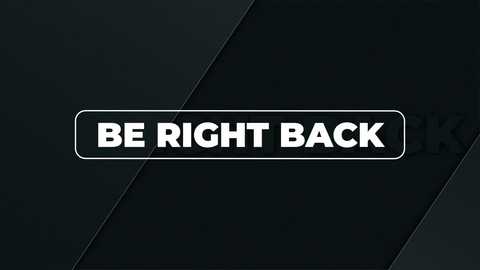 A digital graphic with a dark, glossy black background features a bold white rectangular sign centered with the text \"BE RIGHT BACK\" in all-caps, bordered by a thin white line. The sign's style is clean and modern, with a sleek, minimalist design.
