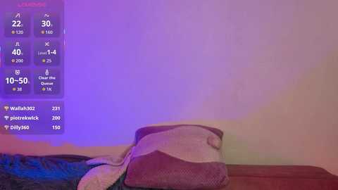 Media: Video of a plush, multicolored bear on a bed, bathed in soft purple lighting. Overlay shows social media statistics including 22 followers, 30 likes, and 40 views.