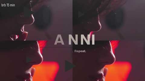 A close-up video of a person's profile, highlighting the nose and cheek, with the text \"ANNI\" and \"Plaquet\" overlaid. The background is dark, with red and green lights, creating a dramatic, medical or scientific setting.