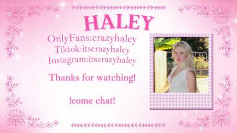 Media: Video of a blonde woman in a white dress, smiling. Background features a garden with greenery. Text reads: \"HALLEY\" and \"OnlyFans: @Tiktokitscrazyhaley Instagram: @itscrazyhaley Thanks for watching! Come chat!\