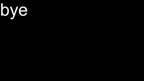 A minimalist, black-and-white digital image with \"bye\" in white, sans-serif font on the left side against a solid black background.