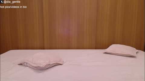 A video of a minimalist bedroom featuring a white bed with a folded, light pink towel and a single pillow, set against a wooden-paneled wall. The scene is dimly lit, evoking a calm, serene atmosphere.