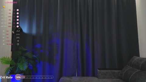 A video of a dimly lit room with a dark grey curtain, a potted plant, and a grey couch, featuring a \"Craft Rate\" and \"HTH\" overlay.