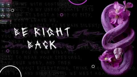 A digital artwork featuring a purple snake with flowers, black text overlay, and circular patterns, symbolizing rebirth and transformation.