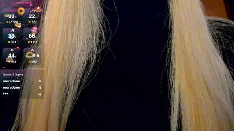 Video of a person's blonde hair, with a virtual reality headset overlay showing a 90-degree view. The image includes a virtual menu with options for \"Quarz Sippen\" and \"Mordred.\