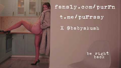 Video of a woman in lingerie and high heels standing provocatively on a kitchen counter, captioned with explicit adult content website links.