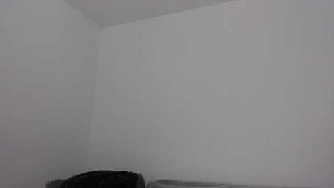 Video of a simple, dimly lit room with white walls and a corner, featuring a dark, crumpled fabric, possibly a blanket or pillow, in the foreground.