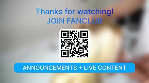 A promotional image for a live stream event. Text in blue reads \"Thanks for watching! JOIN FANCUB\" with a QR code in the center. A blue banner below announces \"ANNOUNCEMENTS + LIVE CONTENT.\