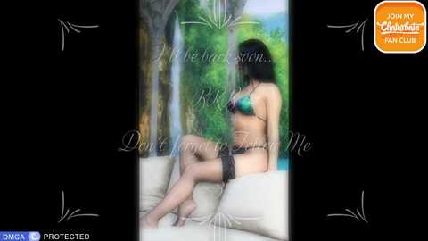 Media: A blurred video of a woman in black lingerie and thigh-high stockings, seated on a beige couch, surrounded by lush greenery. Text overlays the image with \"Don't forget to visit me\" and \"Join the MPA Protected\" logos.