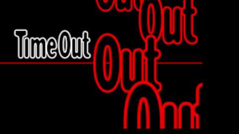 A digital image featuring neon red and white text in a retro, cursive font, with the words \"Time Out\" on the left and \"Out\" on the right. The background is black, emphasizing the bright, glowing colors.
