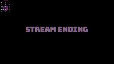 A digital image featuring a black background with the words \"STREAM ENDING\" in bold, purple, block letters centered at the top. A small, colorful graphic with a circular pattern is visible in the top left corner.
