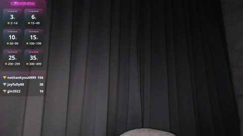 A screenshot of a video game interface displaying a black curtain with a grid overlay, featuring a small window with game stats and social media icons.