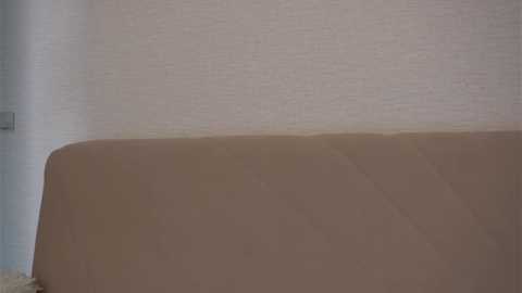 Video of a beige couch with a slightly textured, cream-colored wall behind it, featuring a subtle, grainy pattern. The couch's surface appears smooth and slightly shiny. The setting appears to be a modern living room with minimalistic decor.