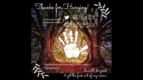 Media: A digitally created, heartwarming image featuring a large handprint in the center, surrounded by thank you messages, leafy branches, and a serene forest background.