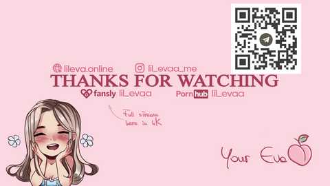 A digital drawing features a smiling, blush-faced anime girl with long blonde hair, wearing a white dress. Text reads \"Thanks for watching\" and \"Your Ero.\" A QR code and social media icons are present.