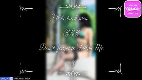 A blurred, black-and-white video of a woman in a bikini with \"I'M BACK... DON'T FORGET TO FOLLOW ME\" text overlaid, surrounded by ornate, white floral borders.