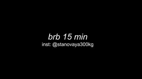 A minimalist digital image with a black background features white text reading \"bbr 15 min inst. @stanovaya300kg\" in a sans-serif font, suggesting a social media post or meme related to fitness or bodybuilding.