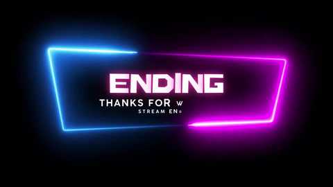 Video of a neon light sign against a black background, featuring the words \"ENDING\" in bold white letters with \"THANKS FOR WATCHING STREAM EN\" underneath, with blue and pink neon lights framing the text.