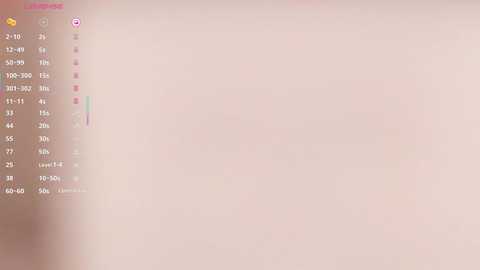 Screenshot of a video game interface featuring a light pink background, displaying a long list of numbers and symbols on the left, with a minimalistic design and soft lighting.