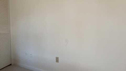 A video of a plain, off-white wall with a slight blemish near the center. The wall is smooth and unadorned. On the left side, there is a closed white louvered door.