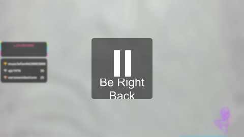 A video shows a blurred background with a grey square overlay featuring \"Be Right Back\" text and three vertical white bars. On the left, two blurred screens display icons and text.
