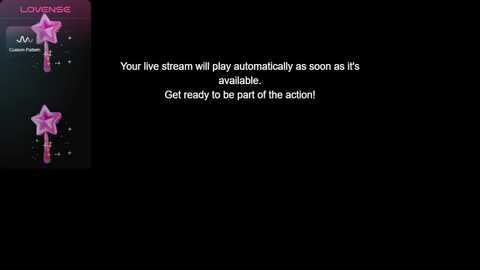 A digital image with a black background features a text prompt instructing viewers to get ready for a live stream. On the left, a pink star-shaped prop with a pink ribbon is displayed.