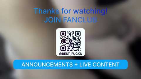 A blurred video featuring a QR code and text on a blue banner that reads, \"Thank for watching JOIN FANCLUB.\