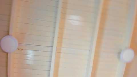A video of a beige ceiling with visible wooden beams and translucent white panels, adorned with round white bulbs. The lighting is soft, creating a warm and cozy atmosphere.