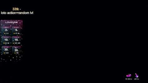 Video of a digital screen displaying a black background with a left-side column featuring \"lotto action-random v1\" and a list of numbers, including \"3-3-5-6-7-8.\