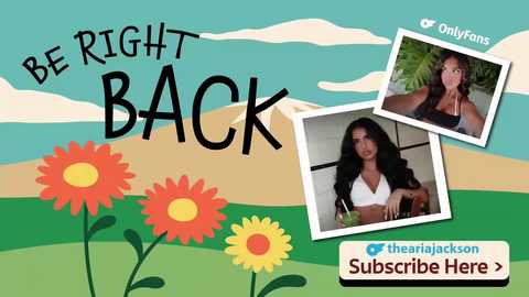 A digital promotional image for OnlyFans, featuring a woman with long black hair, captioned \"BE RIGHT BACK,\" with two photos of her, and a \"Subscribe Here\" text at the bottom.