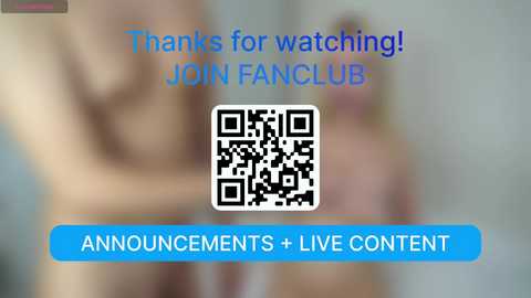 A blurred, erotic video of a nude couple, with a QR code and text inviting viewers to join a fan club.