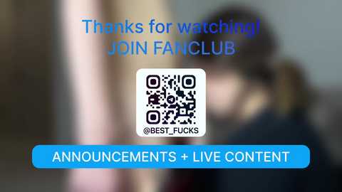 Video of a blurred woman in a dark jacket, with text reading \"Thank you for watching! Join FANCLUB\" in blue and \"Announcements + Live Content\" in white.